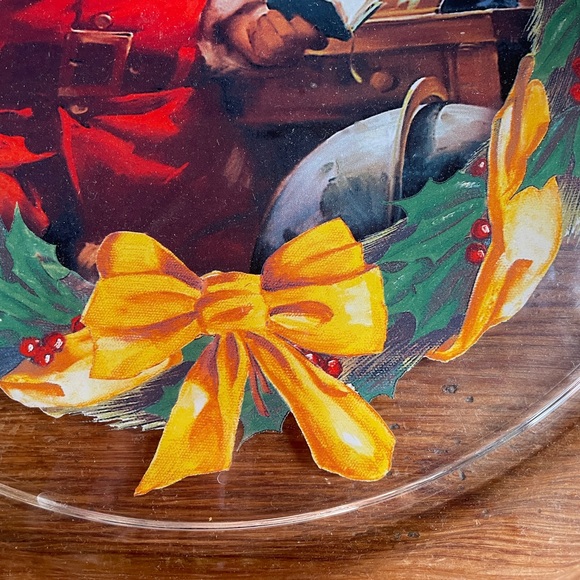 Vintage Santa Claus Holding Coca-Cola Bottle Glass Platter Good Boys & Girls 13" - Picture 4 of 9